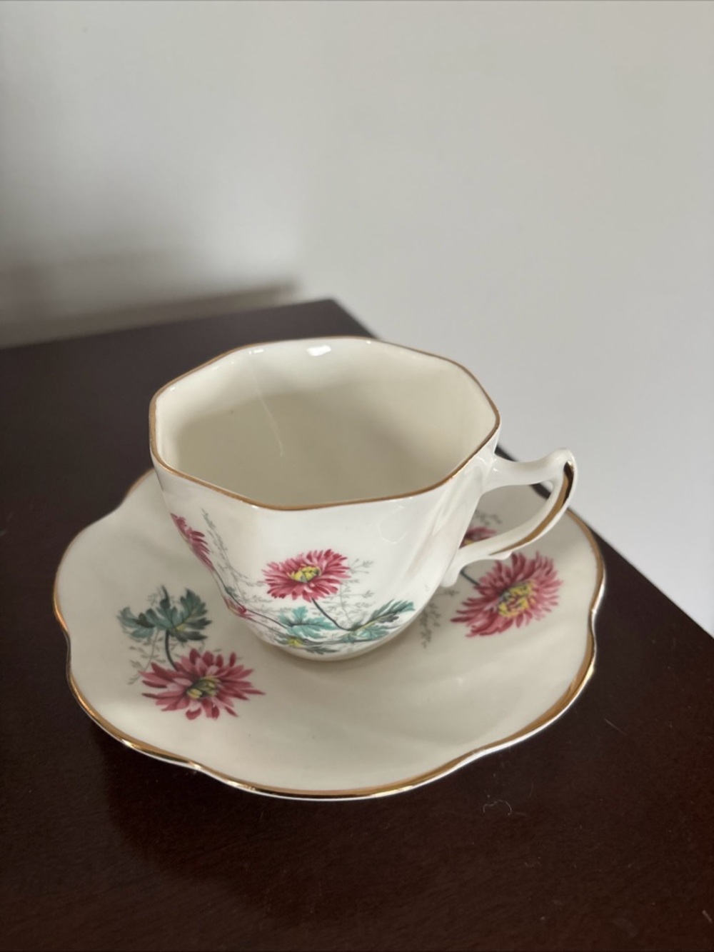 Lefton Pink Floral Teacup and Saucer with Gold Trim